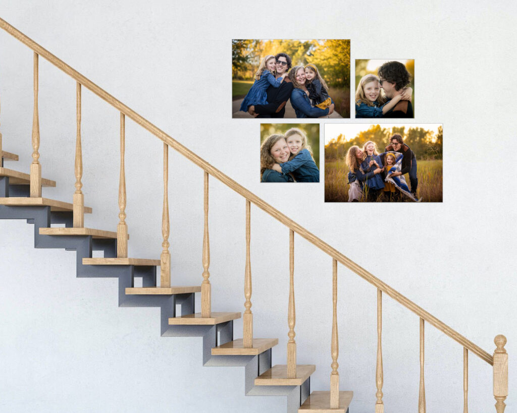 Wall art display in staircase of Toronto family photography